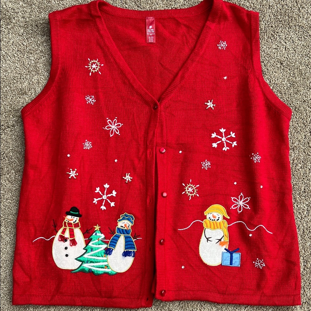 Festive Plus Size Red Snowman Ugly Christmas Sweater Vest